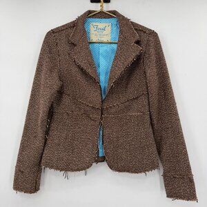 Fossil Brown Tweed Blazer with Blue Polka Dot Lining